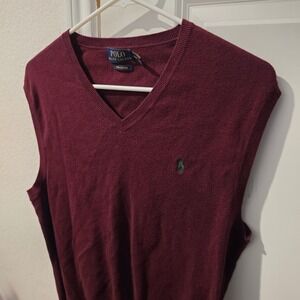 Polo Ralph Lauren Mens Pima Cotton V-Neck Sweater Vest Burgundy Maroon Medium